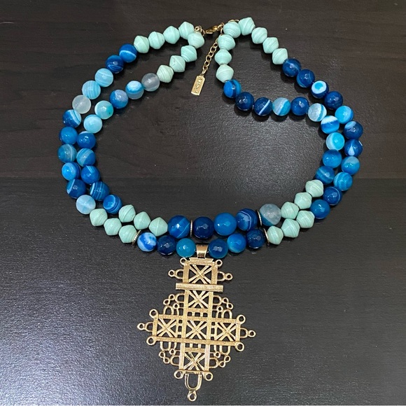 The AKOLA Project Uganda Handmade Blue Agate Paper Beads Double Strand Necklace - Picture 3 of 15